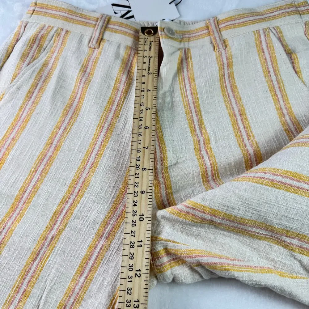 Zara Men Linen Blend Shorts Yellow Pink Old Money Resort Casual Size M NWT - Picture 3 of 11